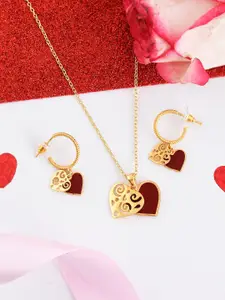 Voylla Gold-Plated  Peek-a-Boo Hearts Pendant Jewellery Set