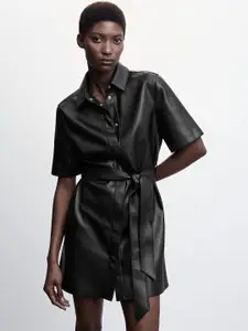 MANGO Faux-Leather Mini Shirt Dress