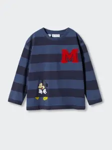 Mango Kids Boys Striped Pure Cotton Mickey Mouse T-shirt
