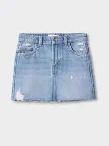 Mango Kids Girls Pure Cotton Distressed Denim Mini Skirt