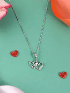 Studio Voylla Rhodium-Plated 925 Sterling Silver Linked Hearts Pendant With Chain