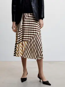 MANGO Women Chevron Print Pleated A-line Midi Skirt