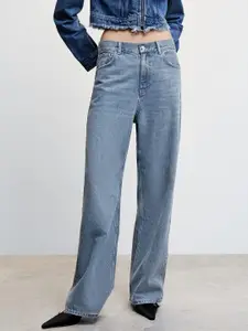 MANGO Women Wide-Leg Low-Rise Pure Cotton Sustainable Jeans