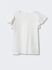 Mango Kids Girls Ruffled Sleeves Sustainable Cotton T-shirt