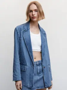 MANGO Sustainable Pure Cotton Longline Denim Blazer
