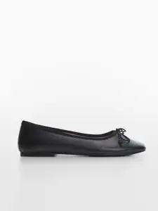 MANGO Women Leather Sustainable Ballerinas with Bows Detail
