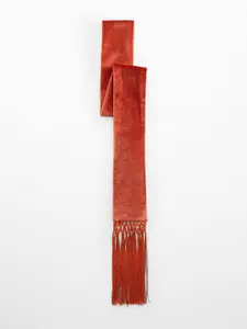 MANGO Narrow Fringed Velvet Scarf