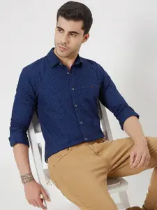 Mufti Trim Slim Fit Micro Ditsy Printed Pure Cotton Casual Shirt