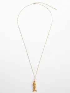 MANGO Women Brass Gold-Plated Fish Design Pendant With Chain