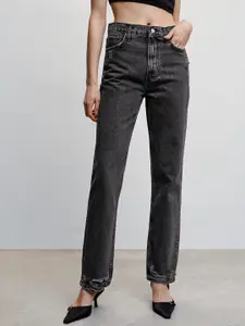 MANGO Women Pure Cotton Straight Fit High-Rise Low Distress Jeans