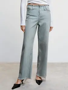 MANGO Wide Leg Mid-Rise Pure Cotton Sustainable Jeans