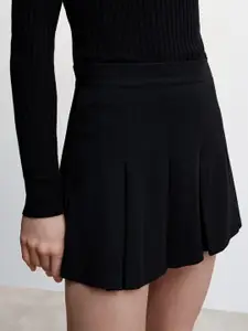 MANGO Women Solid Pleated Mini Skirt