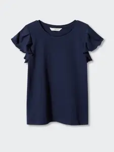 Mango Kids Girls Ruffled Sleeves Sustainable Cotton T-shirt