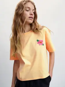MANGO Embroidered Detail Pure Cotton T-shirt