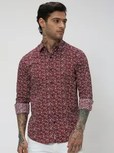 Mufti Floral Printed Trim Slim Fit Casual Shirt