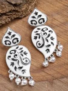 KARATCART Silver-Plated Meenakari Contemporary Drop Earrings