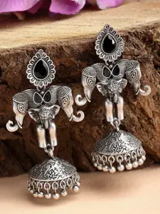 KARATCART Silver Plated Elephant Design Oxidised Contemporary Jhumkas Earrings