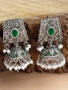 KARATCART Silver Plated  Kundan Studded Contemporary Jhumkas Earrings