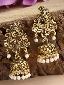 KARATCART Gold-Plated Pearls Studded Contemporary Jhumkas Earrings