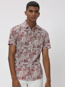 Mufti Trim Slim Fit Geometric Printed Casual Shirt