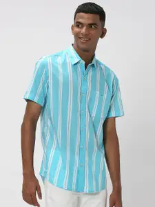 Mufti Striped Pure Cotton Slim Fit Casual Shirt