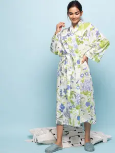 SANSKRUTIHOMES Women Floral Printed Cotton Cover-Up Robe with a Belt