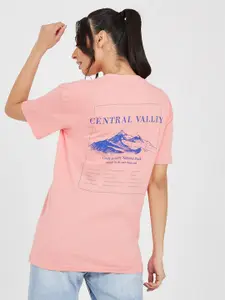 Styli Women Pink Typography Printed Loose T-shirt