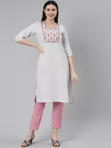 Marcia Embroidered Cotton Straight Kurta