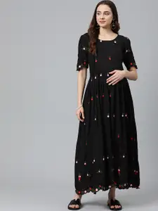 Swishchick Floral Embroidered Fit & Flare Maternity Maxi Dress