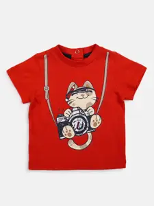 Chicco Boys Red Printed Pure Cotton Applique T-shirt