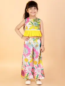 LIL DRAMA Girls Pure Cotton Printed Top with Palazzos