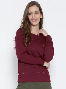 Sera Women Maroon Embellished Sweatshirt