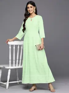 Libas Ethnic Motifs Embroidered Keyhole Neck Maxi Ethnic Dress