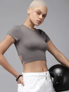 Roadster Styled Back Crop Top With Tie-Ups Detail