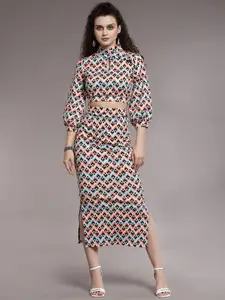 KASSUALLY Printed Top With Skirt Co-Ords Set