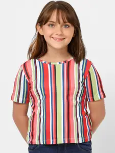KIDS ONLY Girls Striped Round Neck Cotton T-shirt