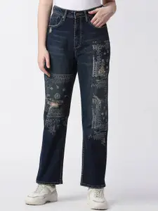 Pepe Jeans Women High-Rise Highly Distressed Straight Fit Light Fade Jeans