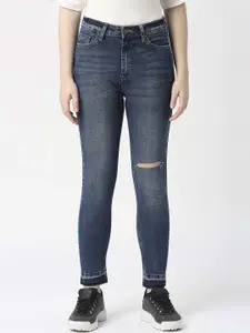 Pepe Jeans Women Straight Fit High-Rise Slash Knee Light Fade Jeans