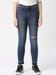 Pepe Jeans Women Straight Fit High-Rise Slash Knee Light Fade Jeans