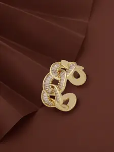 Carlton London Premium Gold-Plated CZ-Studded Adjustable Finger Ring