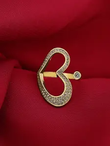 Carlton London Premium Gold-Plated CZ Studded & Heart Shaped Finger Ring