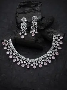 StileAdda Silver-Plated CZ-Studded Necklace and Earrings