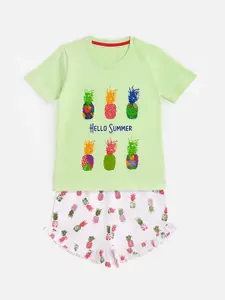 HERE&NOW Girls Conversational Printed Night Suit