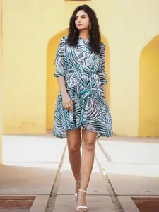 FASHION DWAR Abstract Printed Georgette A-Line Dress
