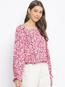 Mayra Floral Printed Puff Sleeves Crepe Regular Top