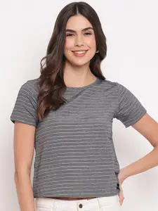 Mayra Horizontal Striped Short Sleeves Round Neck Regular Top