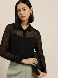 her by invictus Dobby Weave Sheer Casual Shirt