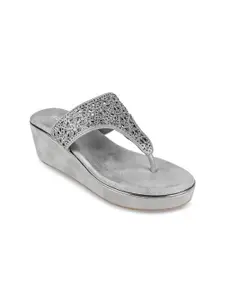 Rocia Grey Embellished Platform Sandals with Laser Cuts