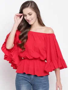 RIVI Off-Shoulder Gathered or Pleated Crepe Cinched Waist Top
