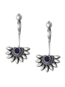ahilya 92.5 Sterling Silver Contemporary Onyx Floral Ear Cuff Non Piercing Earrings